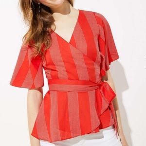 Worn Once Red LOFT peplum linen wrap top ❤️